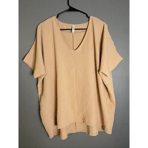 Zenana V Neck Woven Airflow Dolman Oversized Short Sleeve Blouse Top Small